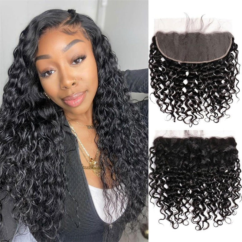 Perismoda 13x6 Ear to Ear Lace Frontal Water Wave HD Transparent Frontal Closure Natural Black